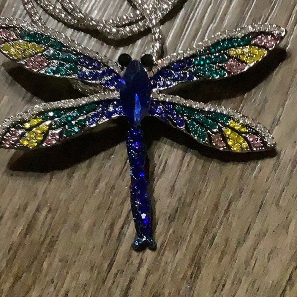 Colorful Rhinestone Dragonfly Brooch/Necklace - Picture 2 of 3
